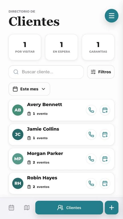 Historial de trabajos de reparación organizado por cliente — HomiApp job history