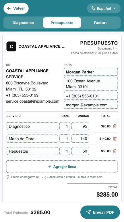 Documentos profesionales de reparación listos para compartir