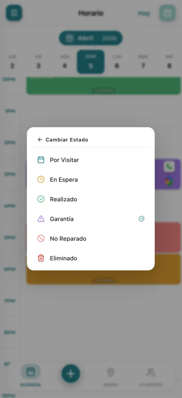 Change job status with one tap — repair management
