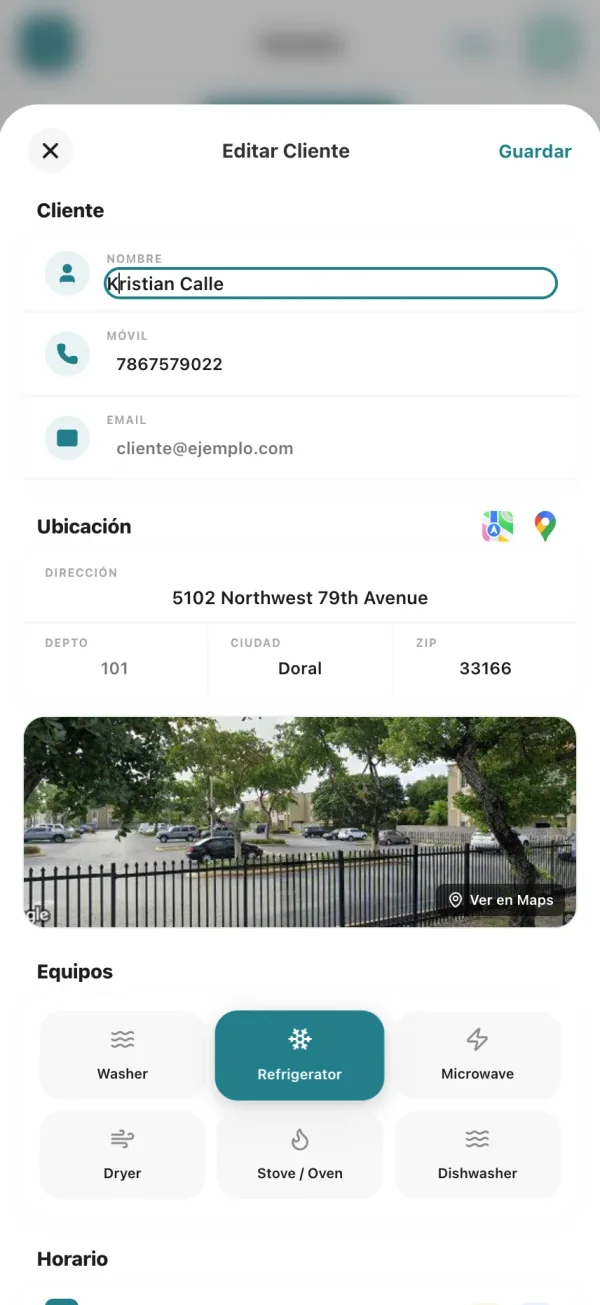 Customer profile with appliance and repair history