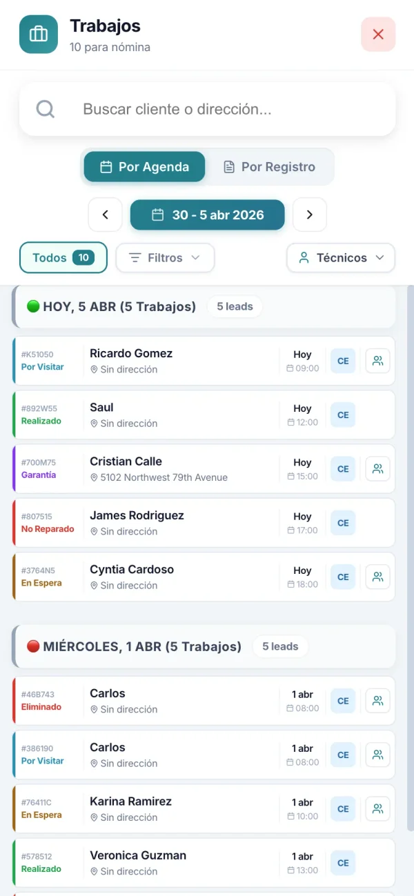 Complete appliance repair job records